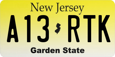 NJ license plate A13RTK