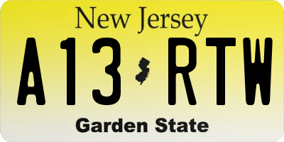 NJ license plate A13RTW