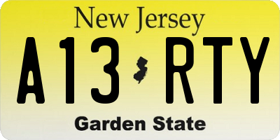NJ license plate A13RTY