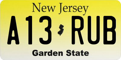 NJ license plate A13RUB