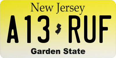 NJ license plate A13RUF