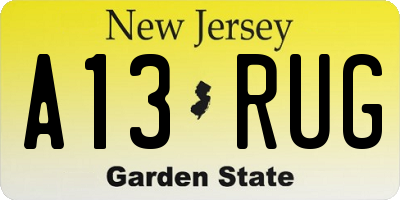 NJ license plate A13RUG
