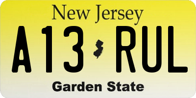 NJ license plate A13RUL