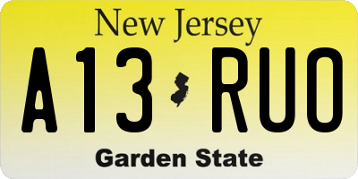 NJ license plate A13RUO