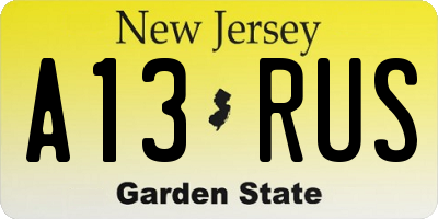 NJ license plate A13RUS