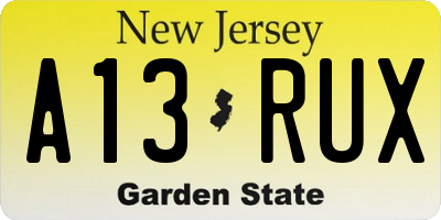 NJ license plate A13RUX