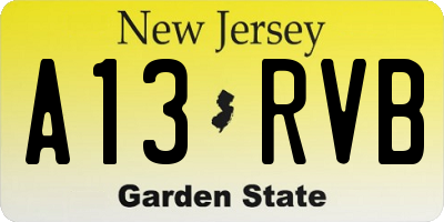NJ license plate A13RVB