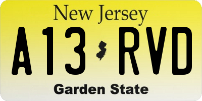 NJ license plate A13RVD