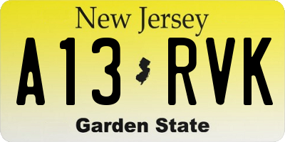 NJ license plate A13RVK