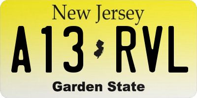 NJ license plate A13RVL