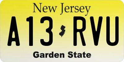 NJ license plate A13RVU