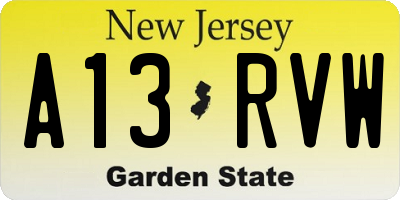 NJ license plate A13RVW