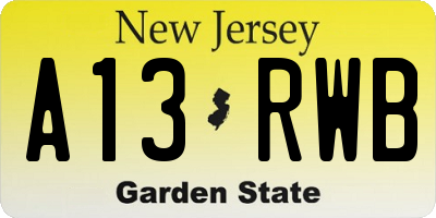 NJ license plate A13RWB
