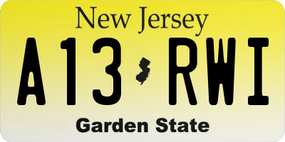 NJ license plate A13RWI