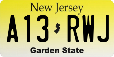 NJ license plate A13RWJ