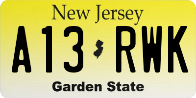 NJ license plate A13RWK