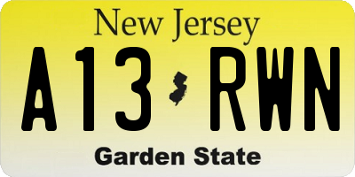 NJ license plate A13RWN
