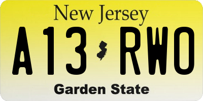 NJ license plate A13RWO