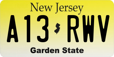 NJ license plate A13RWV