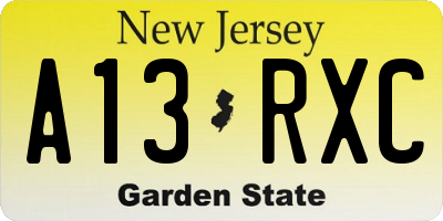NJ license plate A13RXC