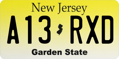 NJ license plate A13RXD