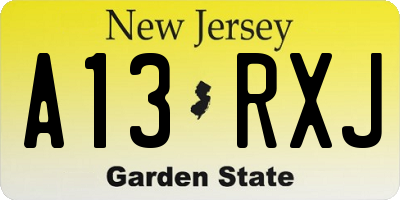 NJ license plate A13RXJ