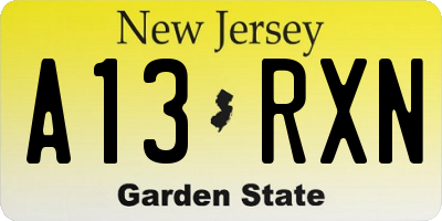 NJ license plate A13RXN