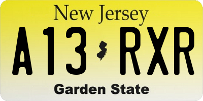 NJ license plate A13RXR