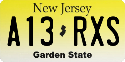 NJ license plate A13RXS