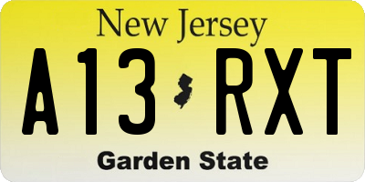 NJ license plate A13RXT