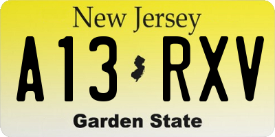 NJ license plate A13RXV