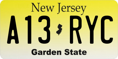 NJ license plate A13RYC