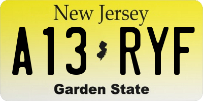 NJ license plate A13RYF