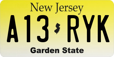 NJ license plate A13RYK