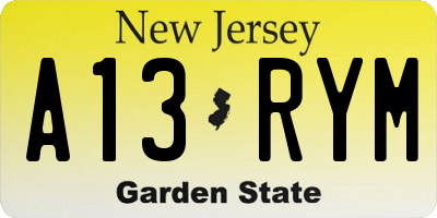 NJ license plate A13RYM