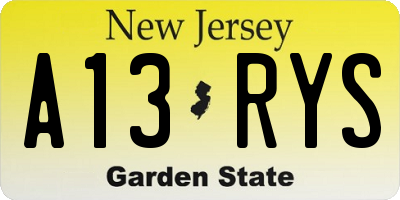 NJ license plate A13RYS