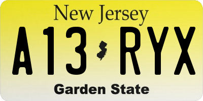 NJ license plate A13RYX