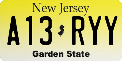 NJ license plate A13RYY
