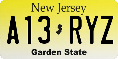 NJ license plate A13RYZ