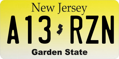 NJ license plate A13RZN