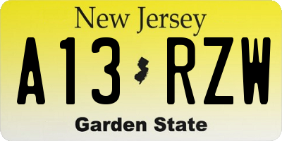 NJ license plate A13RZW