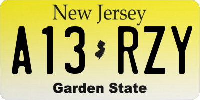 NJ license plate A13RZY