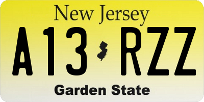 NJ license plate A13RZZ