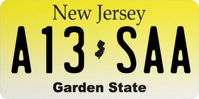NJ license plate A13SAA