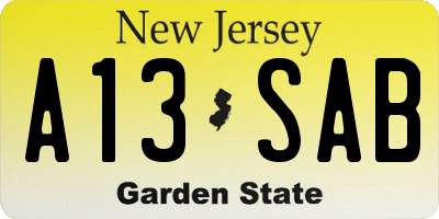 NJ license plate A13SAB