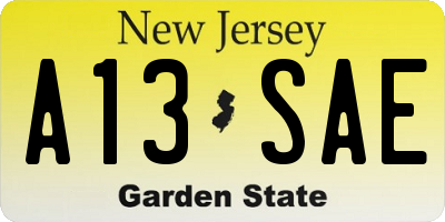 NJ license plate A13SAE