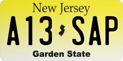 NJ license plate A13SAP