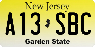 NJ license plate A13SBC