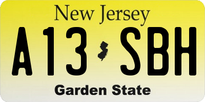 NJ license plate A13SBH