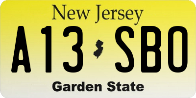 NJ license plate A13SBO